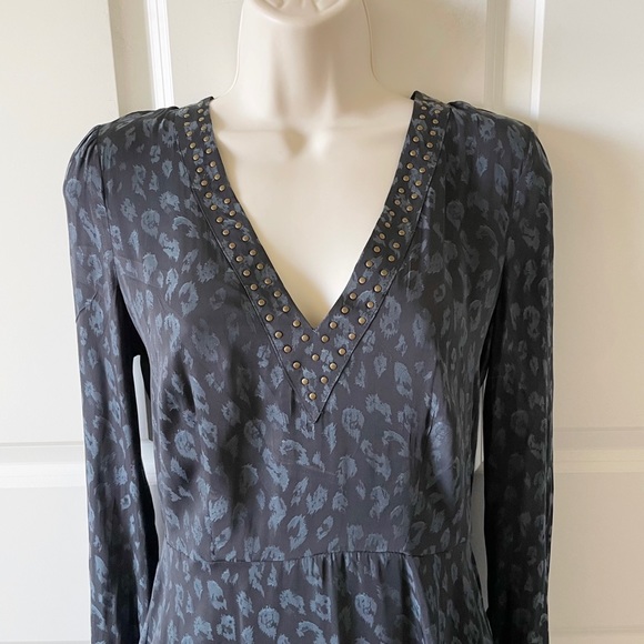 Avec Les Filles Leopard Print Blue & Black Long Sleeve Mini Dress Size XS - Picture 2 of 11